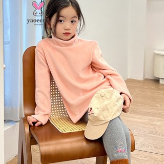 【YAOEENH】110-160CM 韓版秋冬兒童雙面絨中領保暖打底衫 中大男女童加厚長袖 高領簡約內搭 現貨 快速出貨
