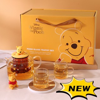 Graby2025 迪士尼新品維尼熊玻璃茶壺茶杯水壺水杯高硼矽水壺水杯一壺兩杯泡茶泡咖啡泡牛奶奶茶專用壺杯家用玻璃茶具套