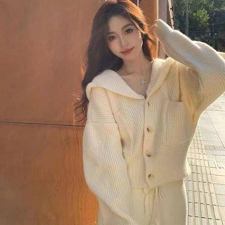 🌟Lovely愛出貨🌟連帽毛衣外套女秋冬新款慵懶風上衣溫柔寬鬆外穿別緻短款針織開衫韓版 港版 小香 東大門款