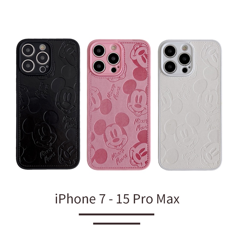時尚皮革圖案米奇頭像完整版卡通手機殼適用於 iPhone X XR XS 15 11 14 13 12 Pro Max