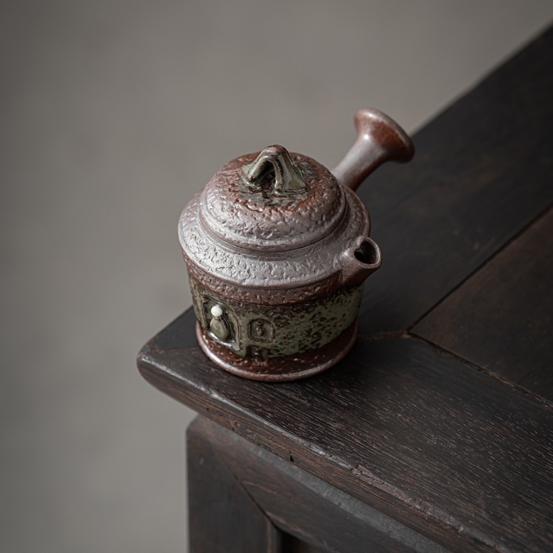 敦煌印象系列清水柴燒泡茶壺原礦茶壺復古粗陶單壺側把壺