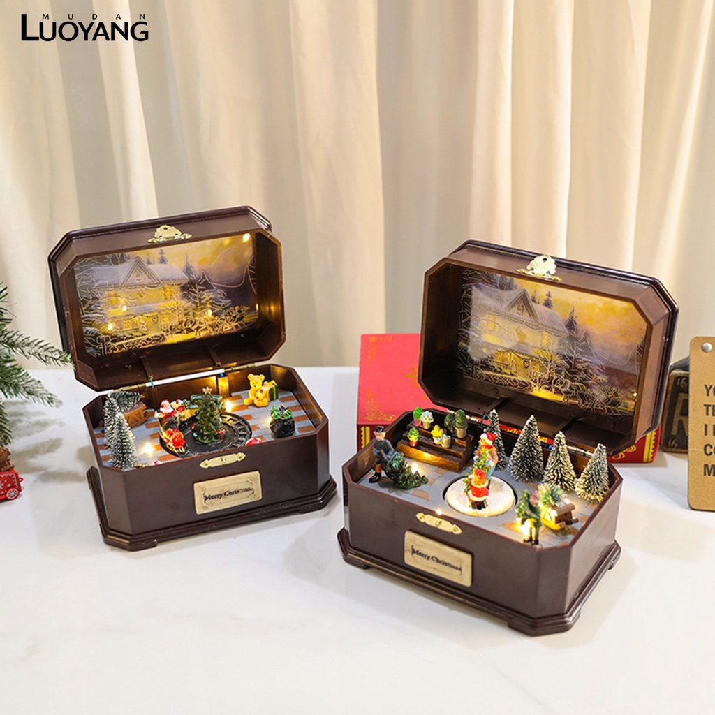 洛陽牡丹 耶誕音樂盒耶誕節裝飾品會旋轉發光帶音樂