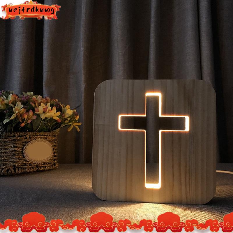 3d LED 燈小夜燈 USB 檯燈基督教十字架工藝品禮品家居裝飾木製十字架 uejfrdkuwg