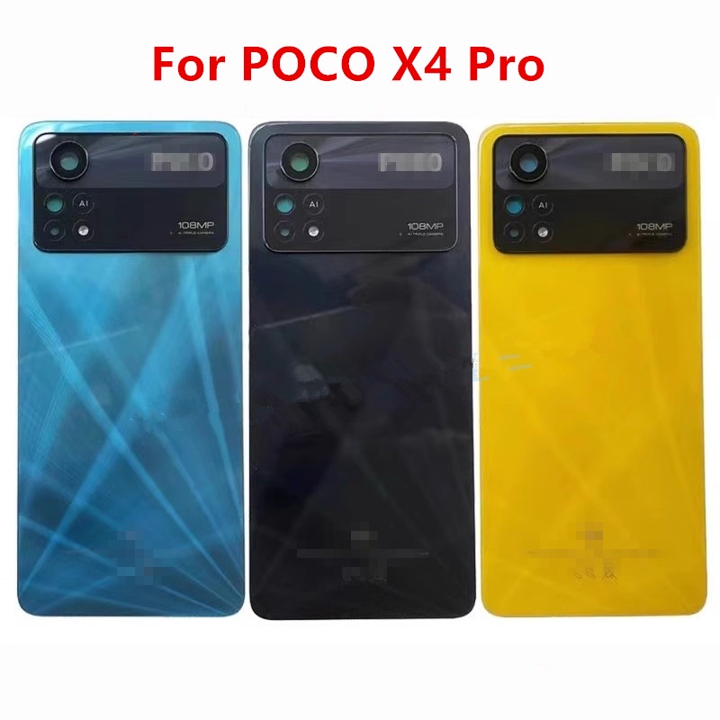 XIAOMI 適用於小米 POCO X4 Pro 5G 6.67" 玻璃電池蓋維修更換後門後殼 + 標誌相機鏡頭