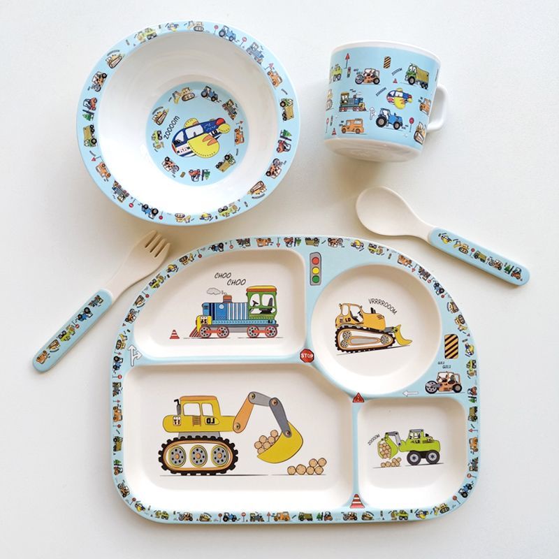 ‹寶寶餐盤›現貨 工程車兒童 餐盤   分格盤  男孩餐具嬰寶寶吃飯輔食叉勺碗挖機鉤機禮盒