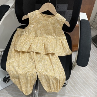 女童夏季碎花套裝 韓國童裝寶寶無袖背心上衣寬鬆防蚊褲兩件套