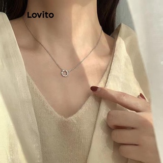 Lovito 休閒素色戒指水鑽紋理金屬鏈項鍊女式 LFA13885