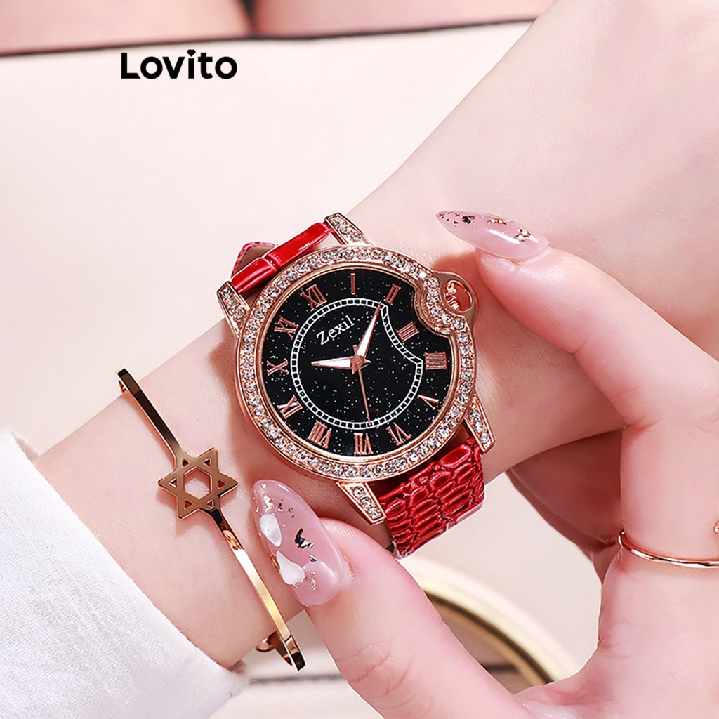 Lovito 女士休閒純金屬萊茵石石英手錶 LFA13156