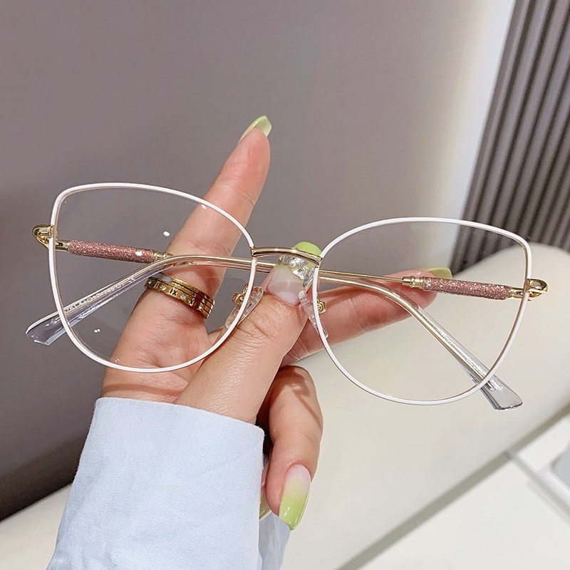 新款貓眼金屬眼鏡框電腦護目鏡時尚女士防藍光眼鏡光學眼鏡