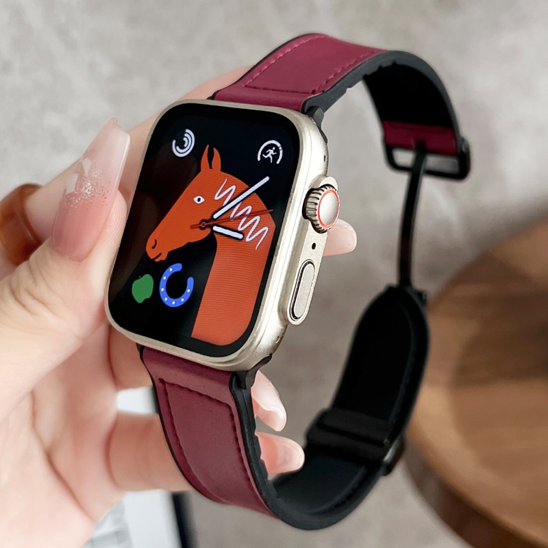 【現貨】Apple Watch 貼皮矽膠錶帶 磁吸扣表帶 S9 S8 SE S7 S9 41mm 45mm 49mm