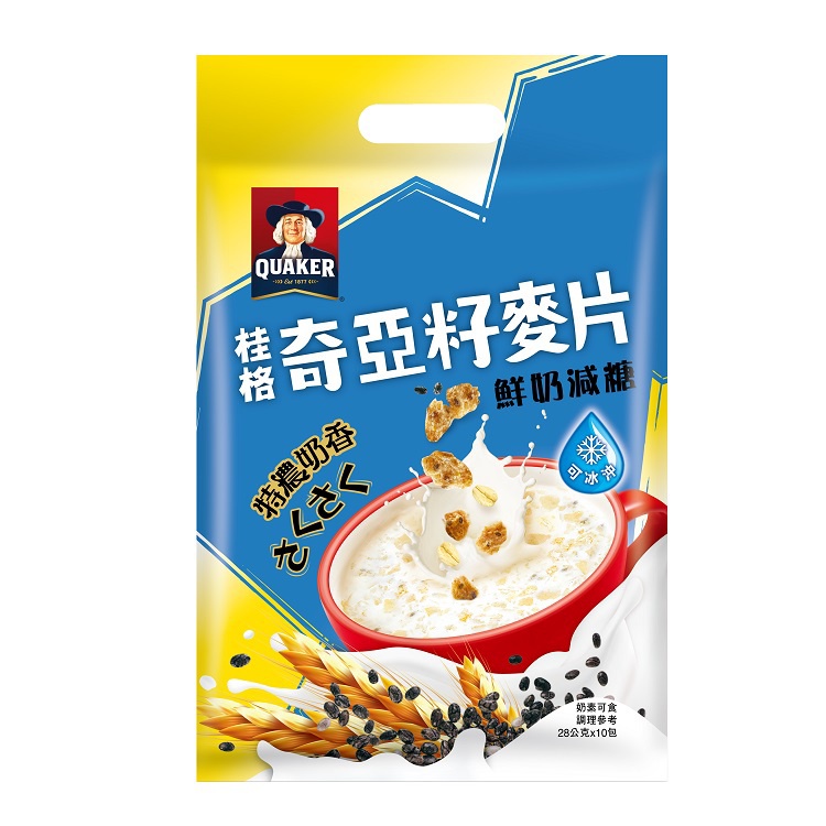 桂格 奇亞籽麥片-特濃鮮奶減糖(28GX10包/袋)[大買家]