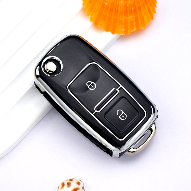 VOLKSWAGEN 2 按鈕 TPU 汽車鑰匙包鑰匙套適用於大眾大眾寶來途觀高爾夫 4 速騰 Polo MK6 捷達帕