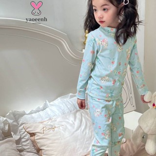 【YAOEENH】100-180CM 兒童秋冬中領保暖睡衣套裝 中大男女童可愛印花暖暖絨打底家居服兩件套 現貨 快速出貨