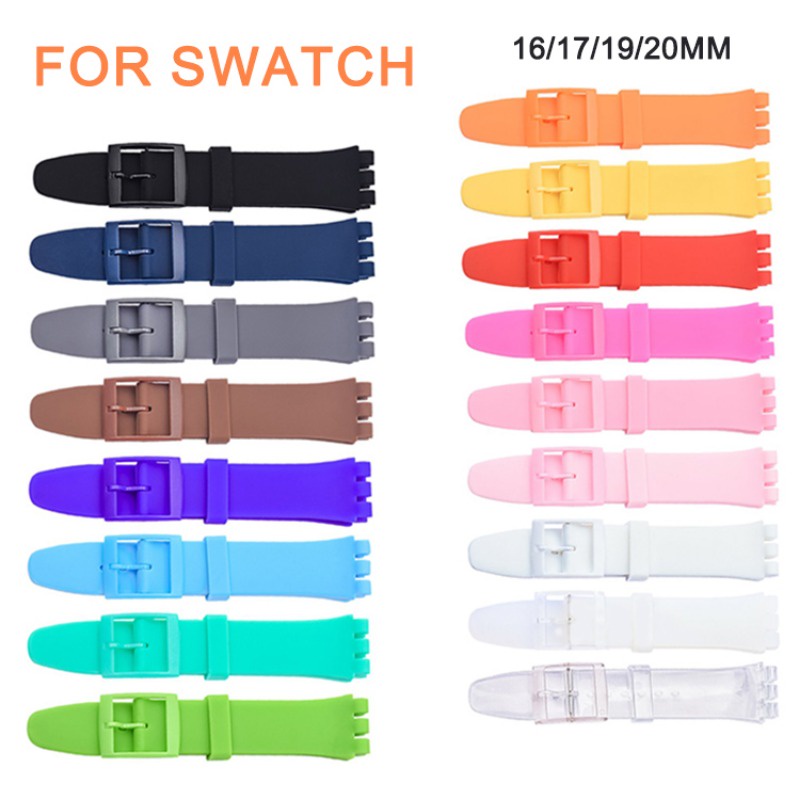 彩色橡膠錶帶適用於 Swatch 錶帶 16 毫米 17 毫米 19 毫米 20 毫米替換腕帶矽膠手鍊防水錶帶女士男士錶