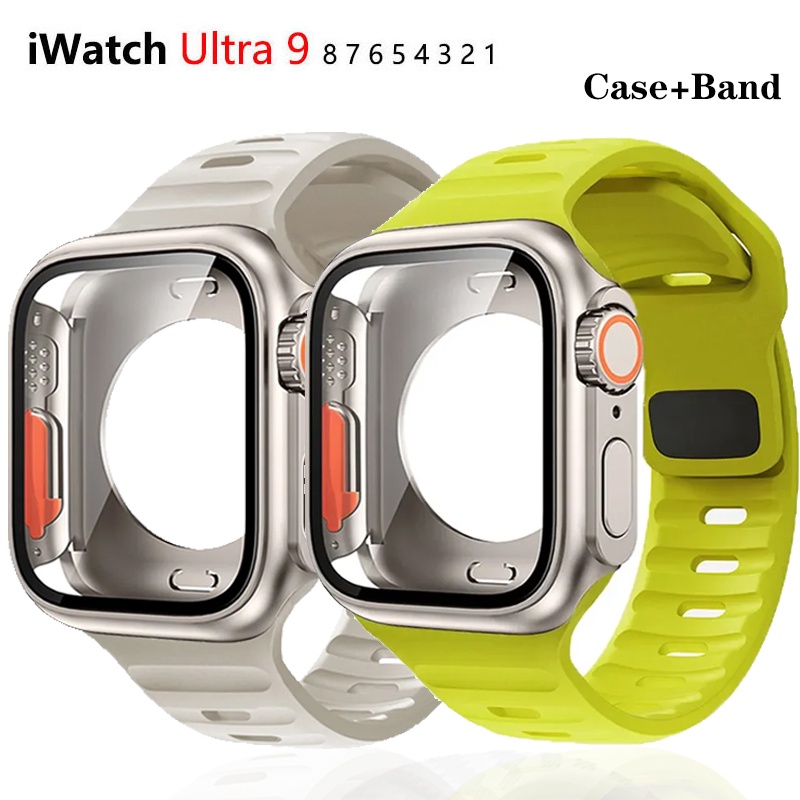 屏幕保護膜更換為超矽膠錶帶 + 錶殼兼容 Apple Watch 44 毫米 45 毫米 41 毫米 40 毫米適用於