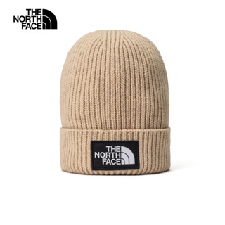 The North Face北面男女款卡其色LOGO布標保暖針織毛帽｜3FJXLK5