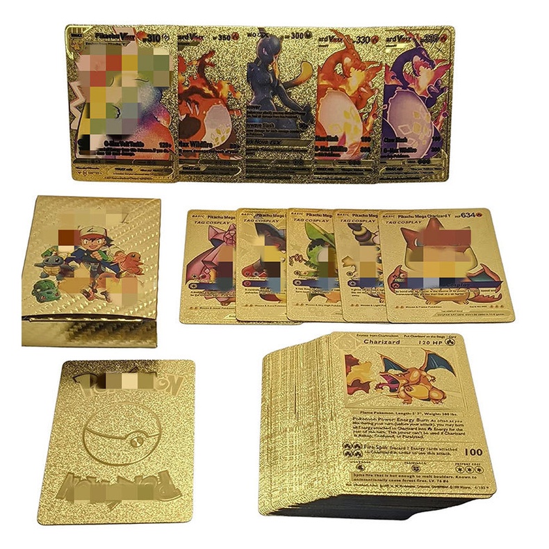 55張PVC英文金銀箔卡片套裝動漫卡通遊戲卡外貿神奇寶貝卡牌玩具