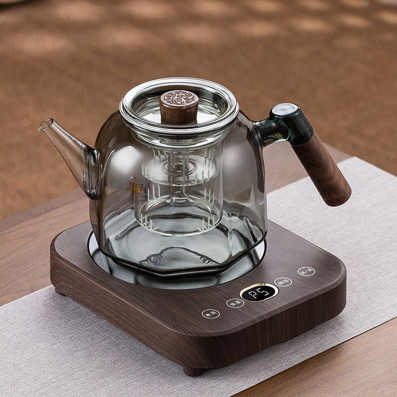 【喝茶必備】加厚胡桃木玻璃蒸煮茶壺超薄電陶爐煮茶壺耐熱泡茶燒水壺