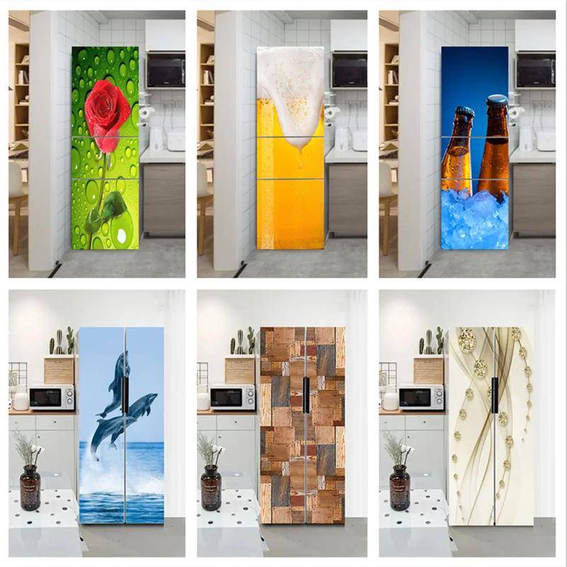 定製藝術冰箱貼酷啤酒動物木製冰箱門套廚房家居裝飾配件現代3d牆貼