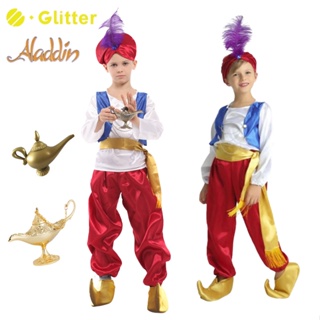 迪士尼電影阿拉丁王子角色扮演服裝兒童男孩阿拉伯衣服上衣褲子帽子男孩男士帶燈配件花式派對服裝