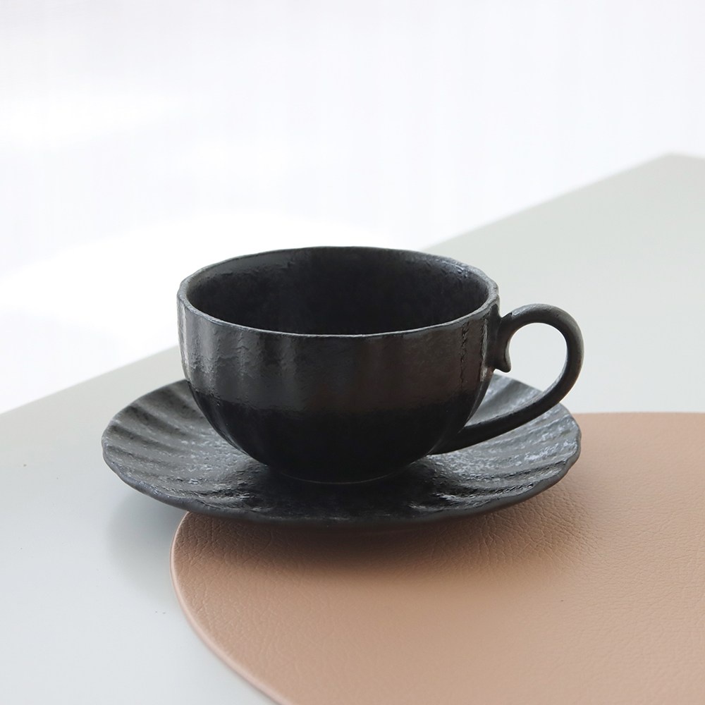 日系侘寂陶瓷咖啡杯盤組180ml 耀黑