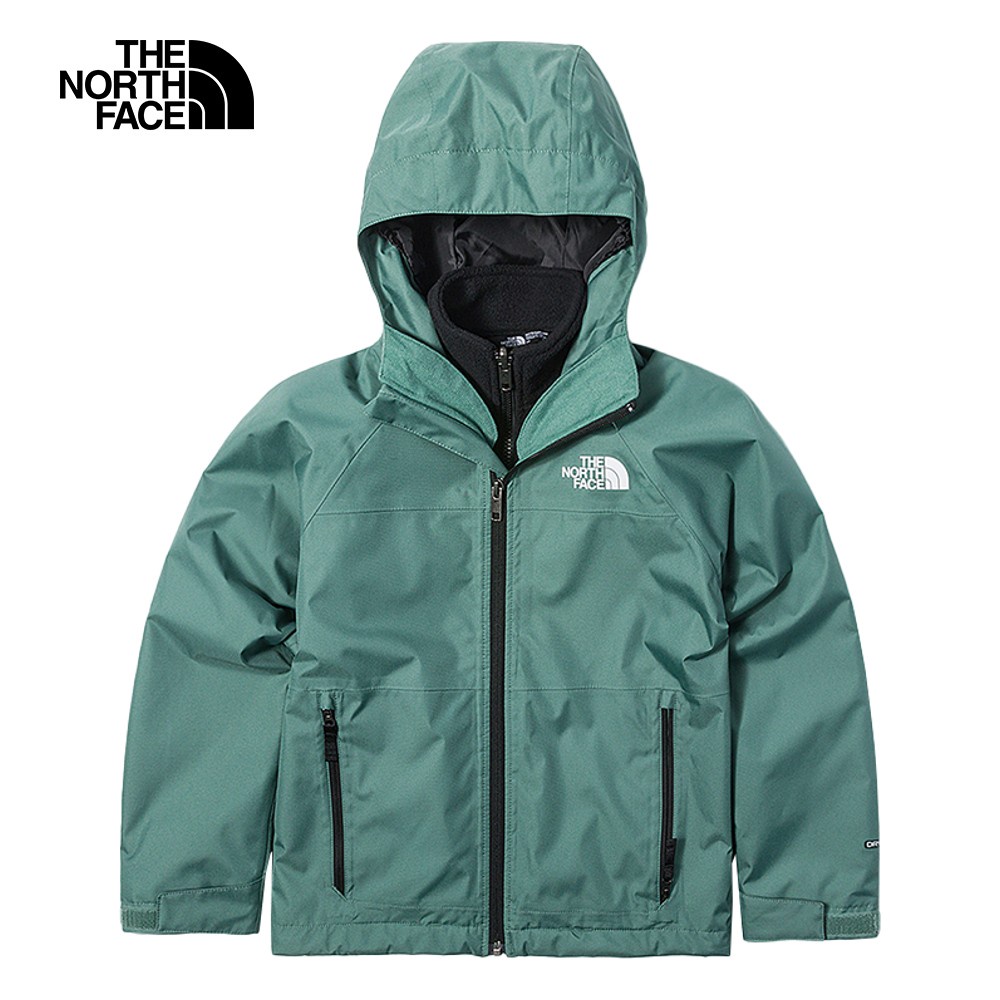 The North Face北面兒童綠色防水透氣舒適保暖連帽三合一外套｜82Y1I0F