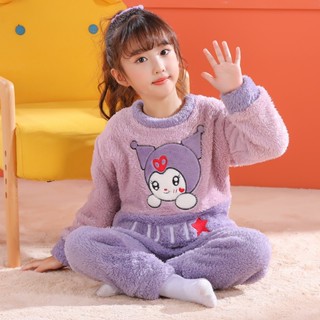 105-155CM 兒童秋冬珊瑚絨睡衣套裝 韓版女童加厚法蘭絨家居服兩件套