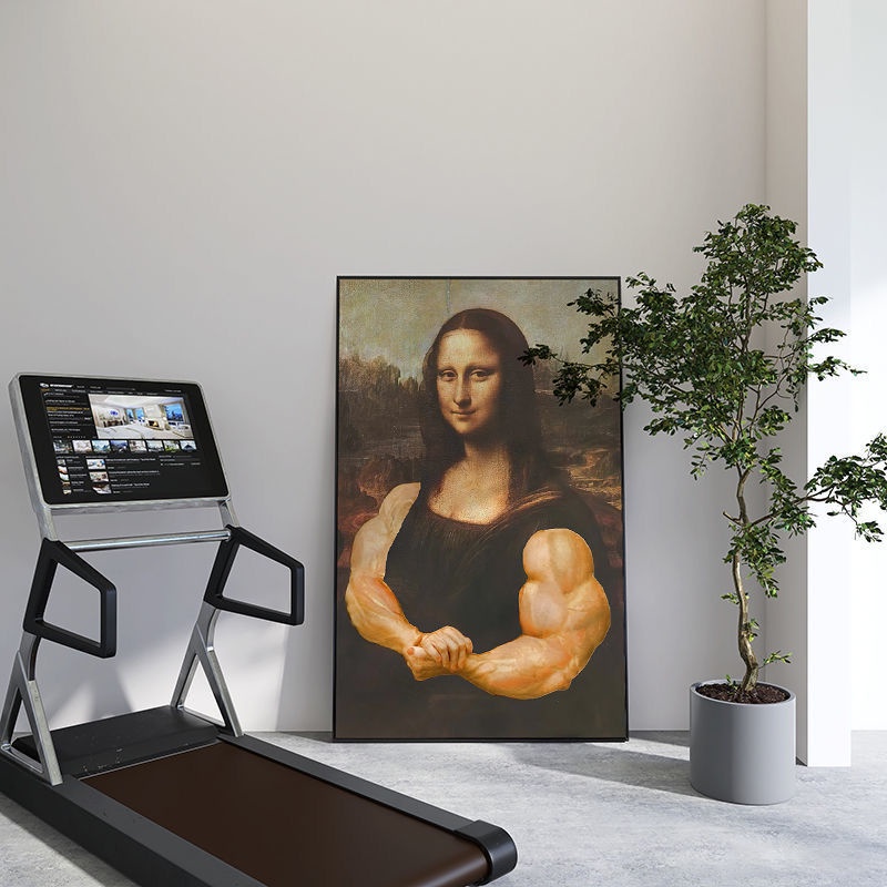 現貨 掛畫 裝飾畫 肌肉蒙娜麗莎大力士健身房牆面搞笑裝飾畫 檯球咖啡客廳酒吧掛畫
