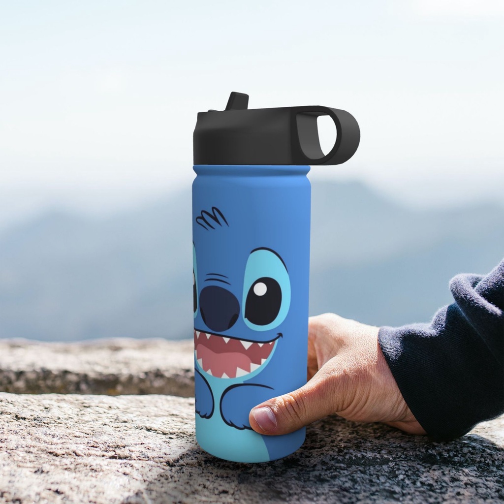 Stitch 18OZ 運動保溫水壺不銹鋼真空保溫咖啡冰杯雙層帶吸管旅行燒瓶