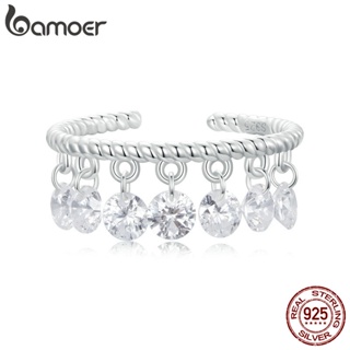 Bamoer 925 純銀戒指流蘇鋯石開口戒指時尚首飾禮品女士