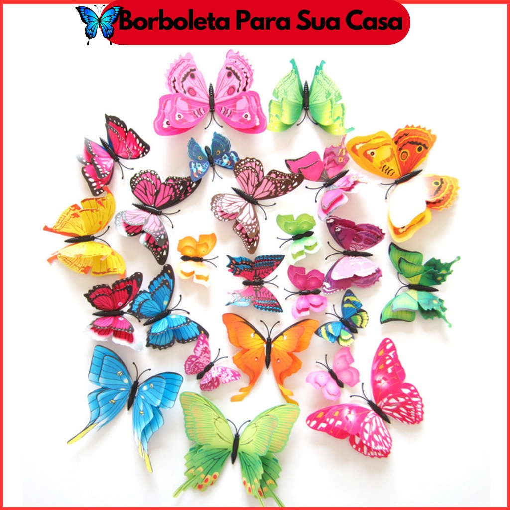 12 件 3D 蝴蝶 DIY 人造蝴蝶貼紙花園牆壁冰箱裝飾蝴蝶貼紙房間裝飾雙蝴蝶