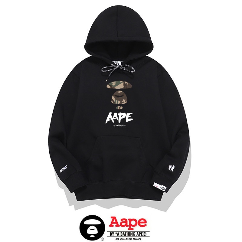 Aape BAPE 新品迷彩卡通背面反光字母標誌印花棉質連帽衫毛圈材料超大帽子補丁標籤抽繩黑色男士女士連帽長袖外套