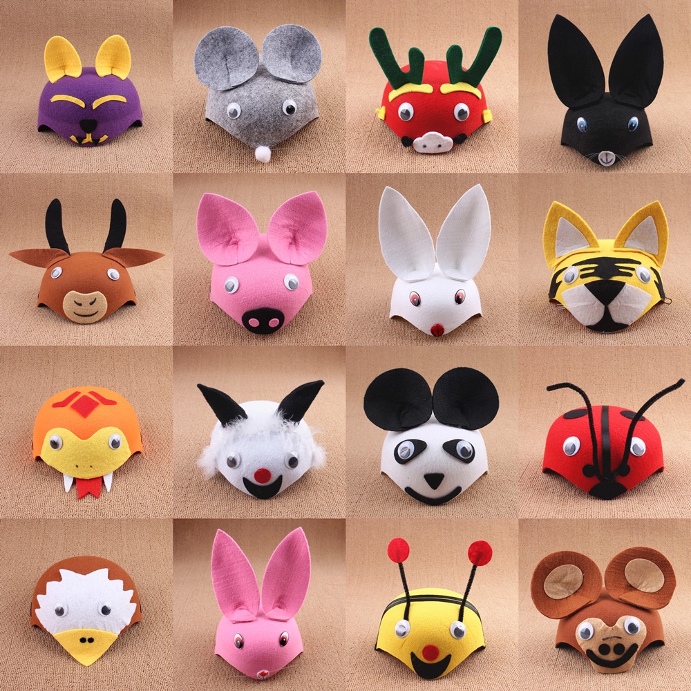 現貨【表演頭套】幼兒園 表演裝扮道具 兒童兔子 老鼠卡通 動物頭飾 可愛 小動物帽子 頭套