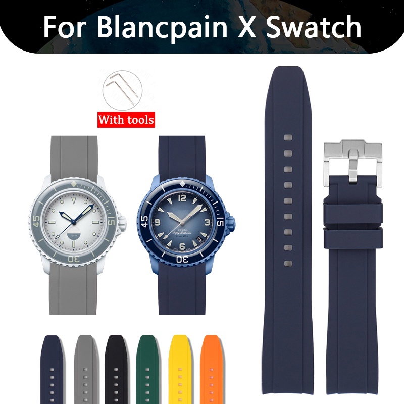 適用於 Blancpain X Swatch Co Branding Fifty Fathoms 22 毫米軟矽膠錶帶時