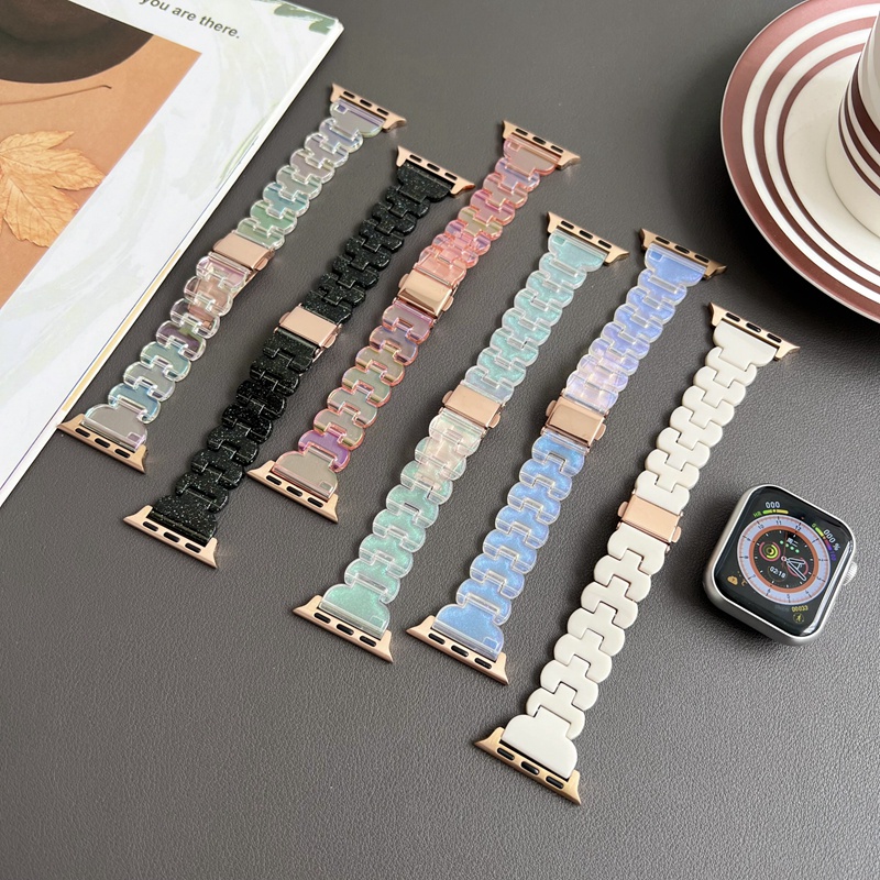 Apple Watch 電鍍花瓣錶帶,透明陶瓷狀樹脂 38mm 40mm 41mm 42mm 44mm 45mm 49m
