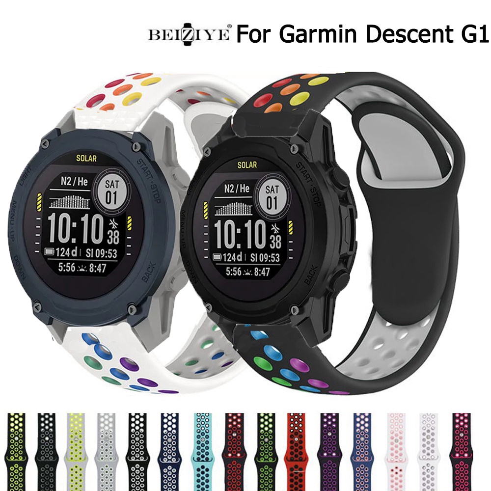 22mm矽膠錶帶 適用於佳明 Garmin Descent G1 智能手錶腕帶 運動 透氣 軟矽膠錶帶