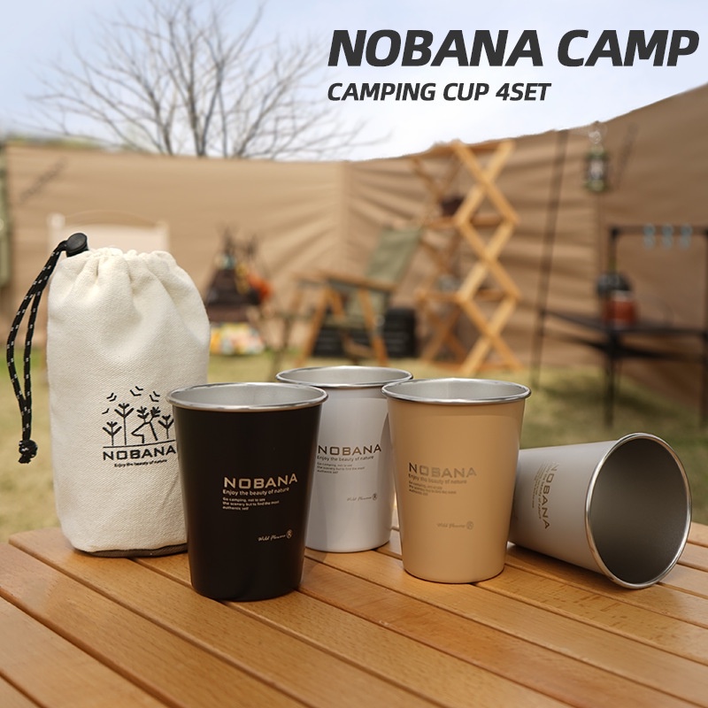 NOBANA戶外登山野營杯野營用品露營用品4件套304不銹鋼杯露營野餐燒烤啤酒杯水杯咖啡杯