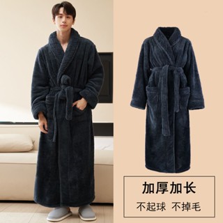 法蘭絨睡袍 超保暖 睡衣男士 珊瑚絨睡袍男 【D115】睡衣男士睡袍加厚刷毛珊瑚絨秋冬超長款浴袍男冬季大尺碼法蘭絨長袍