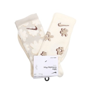 Nike 襪子 Everyday Plus Crew Socks 米白 小花 奶油色 勾勾 兩雙入 FN9136-900