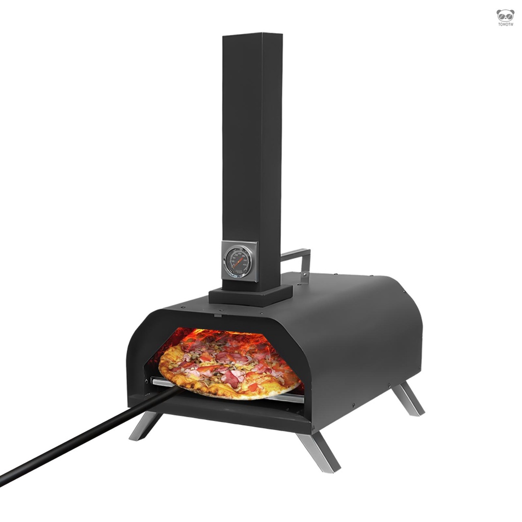 不鏽鋼戶外披薩爐pizza oven 10-15min預熱 90s完成烹飪 溫度到300°C左右 內置溫度計家用戶外露營