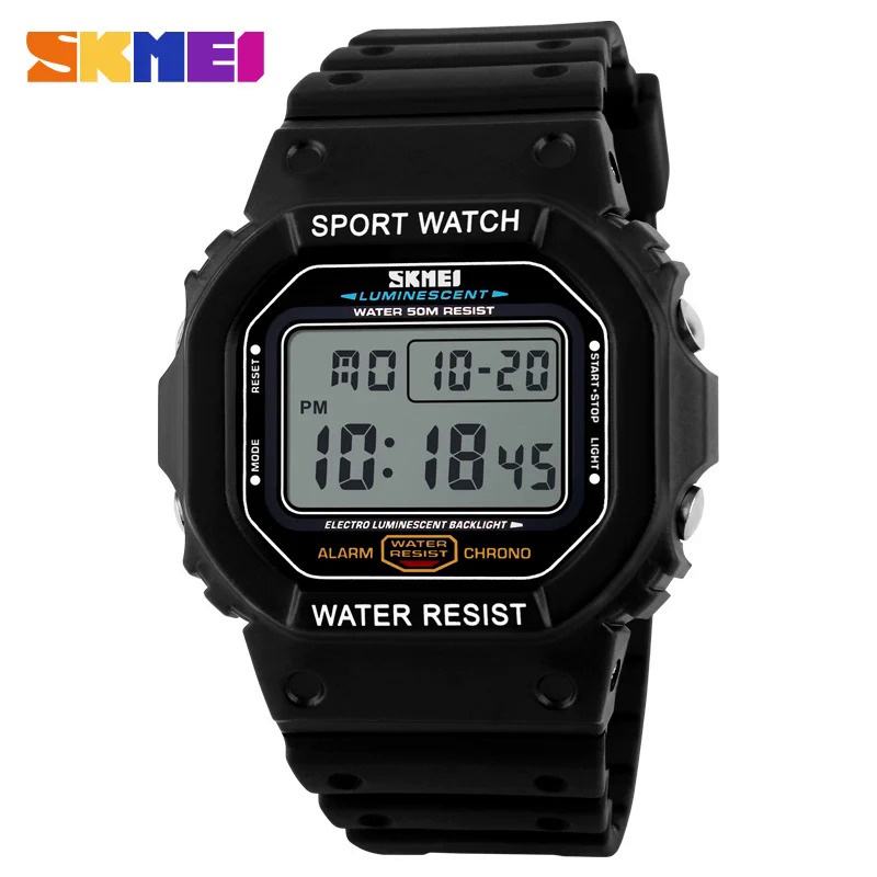 Skmei 1134 手錶男士方形運動數字手錶電子 LED 黑色防水手錶 PU 錶帶男時鐘 Relogio Mascul