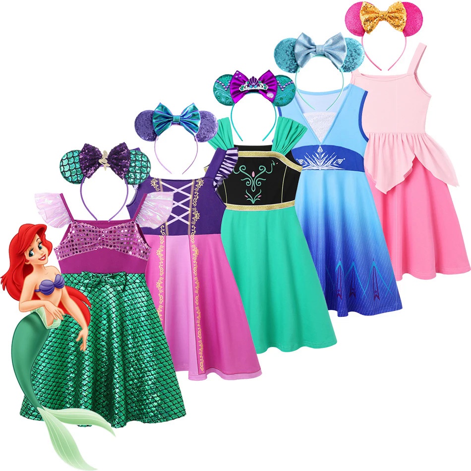 冰雪奇緣 Elsa Anna Ariel 女嬰休閒公主裙 Aurora Rapunzel 兒童花式衣服 Isabela