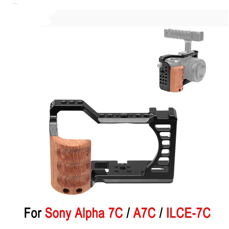 Puluz 攝像機籠適用於索尼 Alpha 7C / ILCE-7C / A7C 相機木柄金屬穩定器裝備籠帶 1/4 3