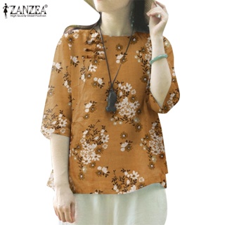 Zanzea 女式韓版結鈕扣半袖花卉印花上衣襯衫