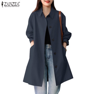 Zanzea 女式韓版休閒口袋門襟袖翻領風衣