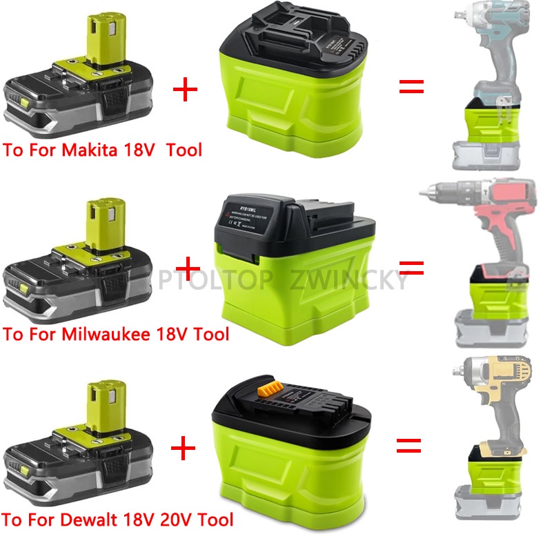 電池適配器轉換器適用於 Ryobi 18V 電池轉換為牧田/得偉/密爾沃基 18V 20V 鋰離子電池電動工具使用