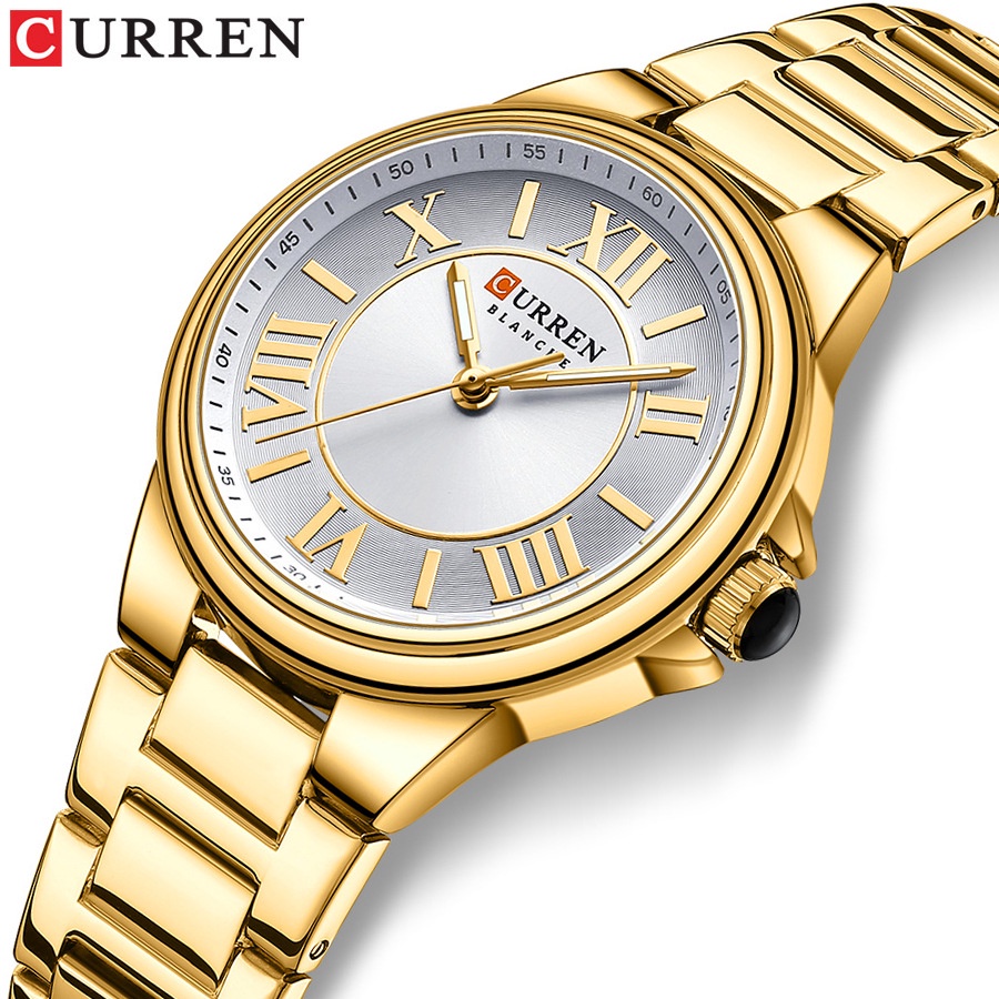 CURREN 9091女士時尚手錶  鋼帶簡約羅馬刻度女士石英腕錶