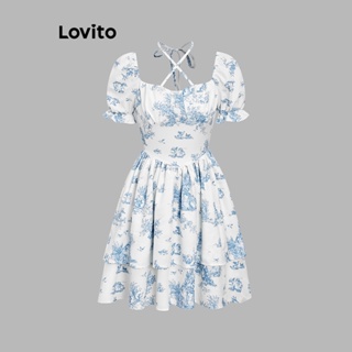 Lovito女式休閒花卉抽繩洋裝 L74ED362