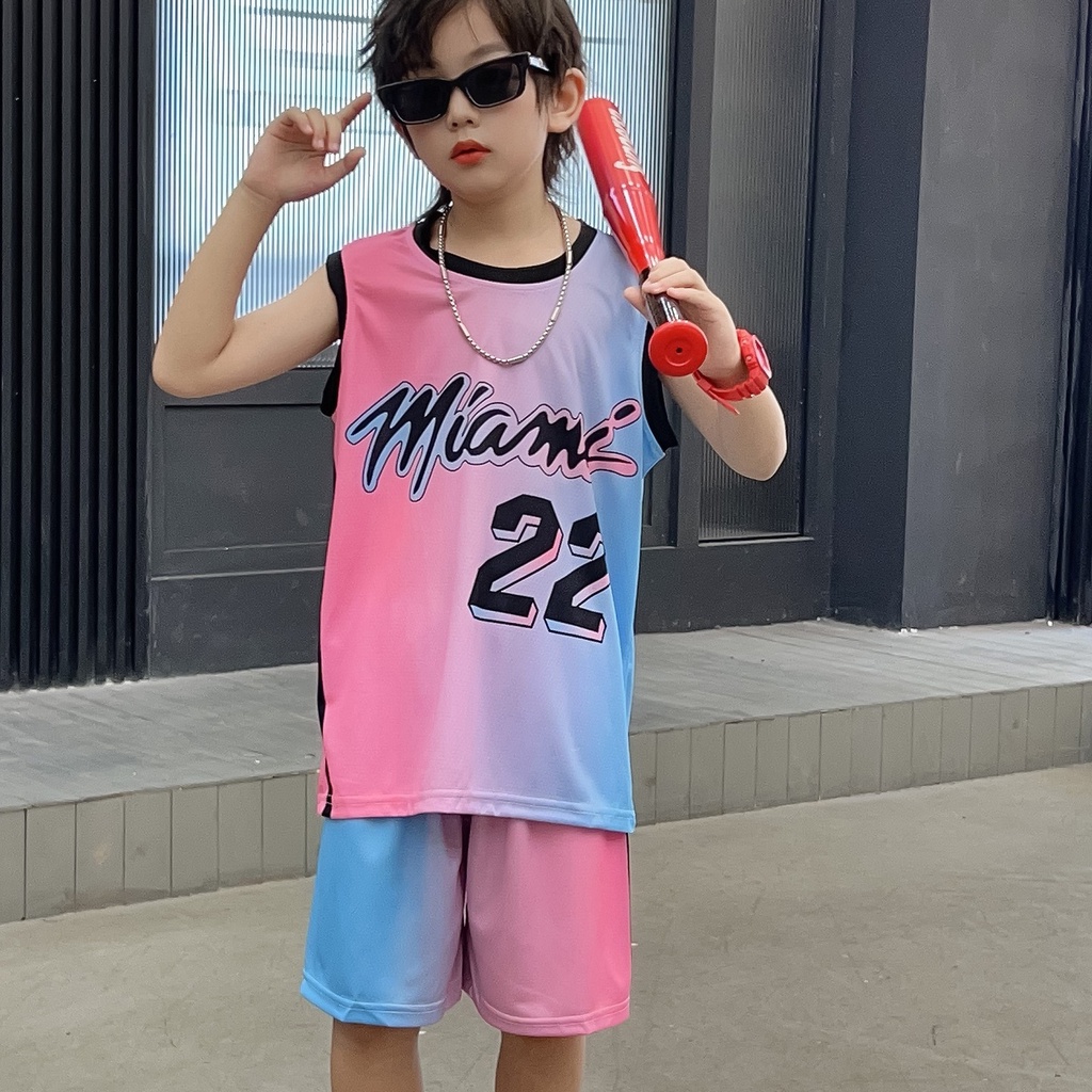 Miami Heat No.22 Jimmy Butler Jersey 兒童兒童青少年夏季籃球上衣和短褲套裝