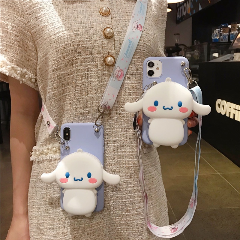 卡通 Cinnamoroll 矽膠拉鍊零錢包手機殼適用於 OPPO A17 A17k A18 A38 4G RENO 7